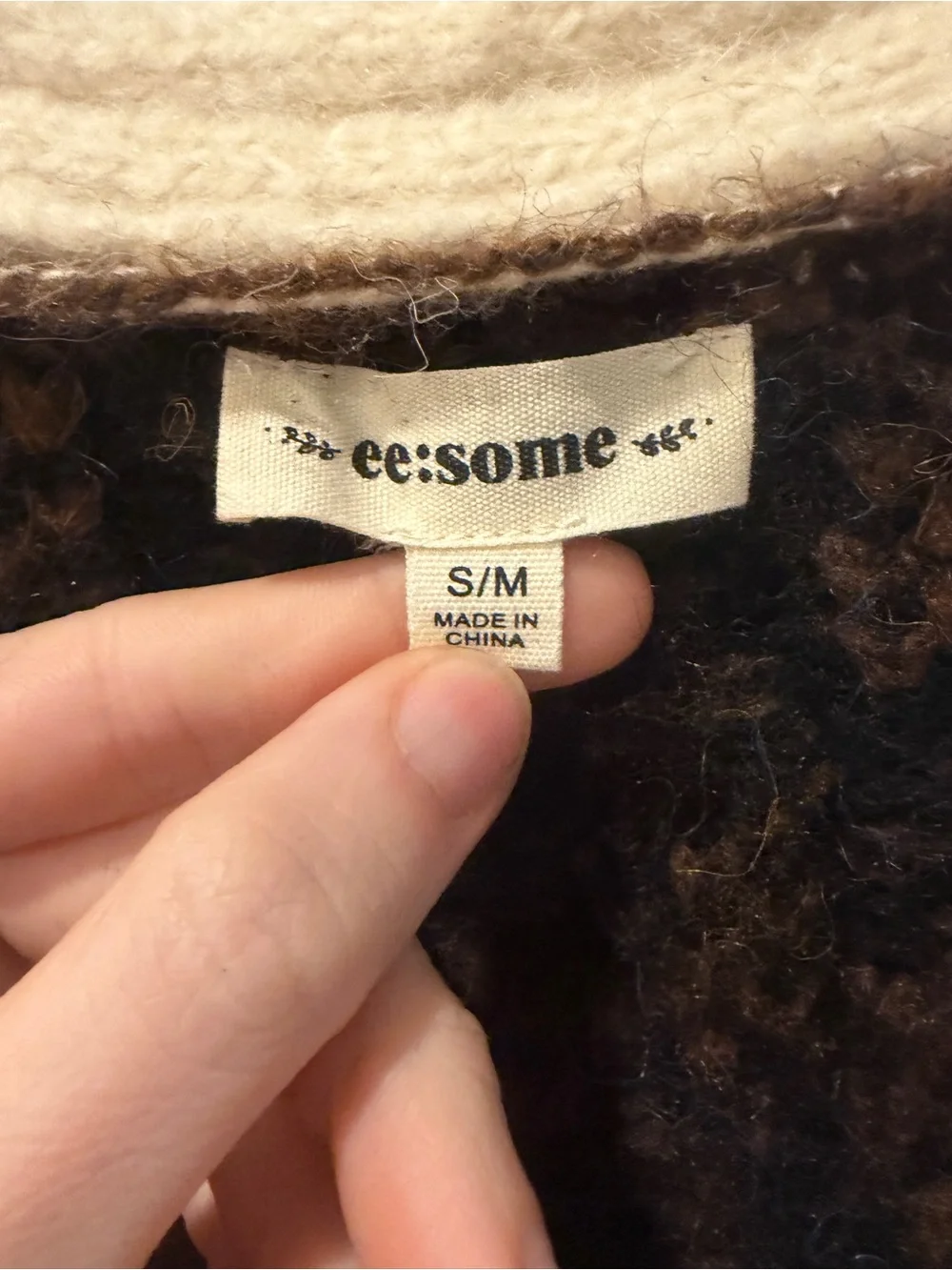 eesome Open-Front Fair Isle Cardigan in Cream, Brown, and Black - Picture 3 of 13
